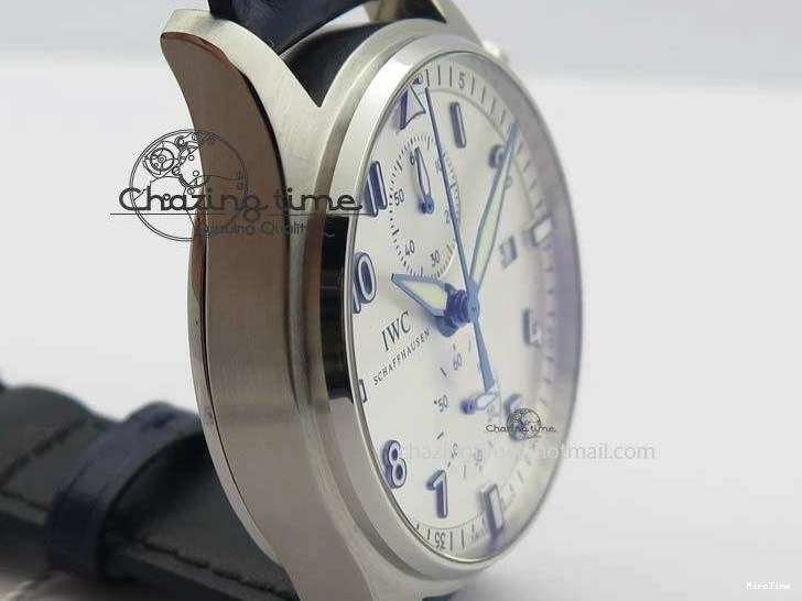 MIROTIME 1225 Pilot Chrono SS IW387809 ZF 1:1 Best Edition Silver Dial Blue Numbers On Blue Leather Strap A Lightweight 7263